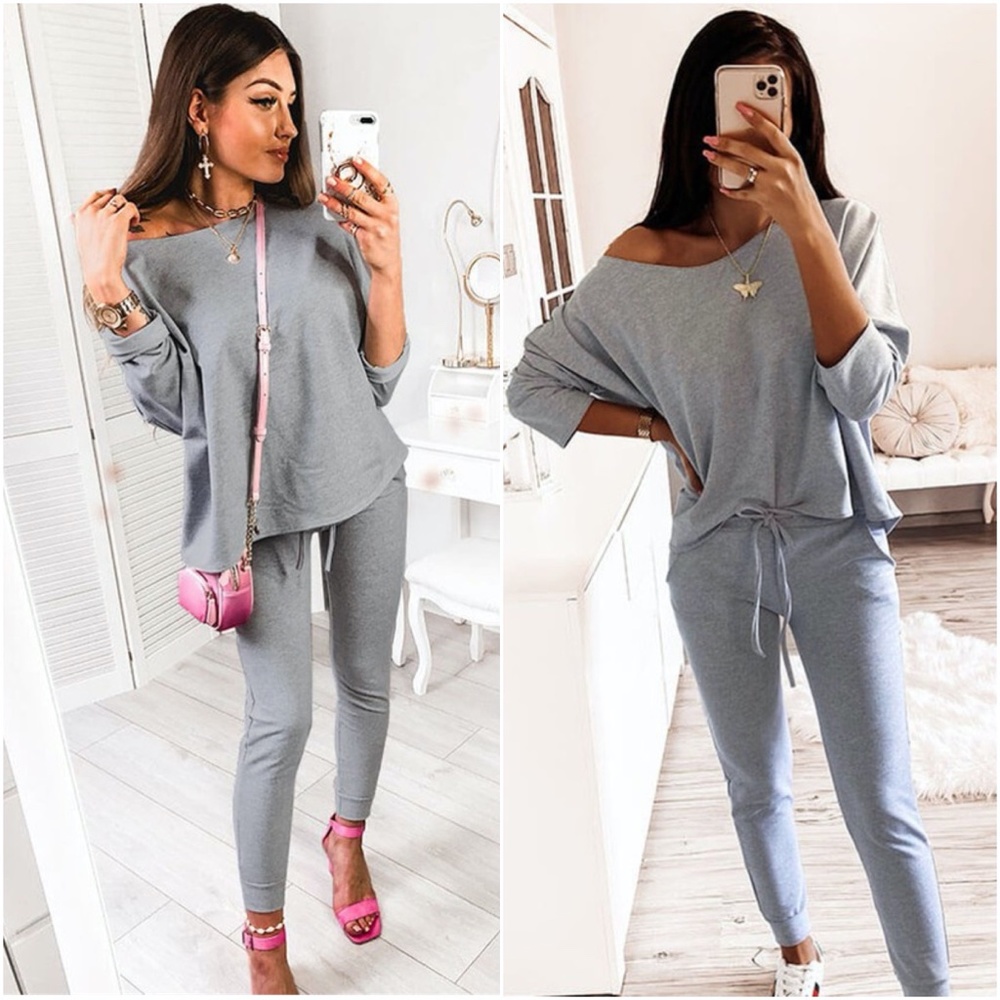 One shoulder 2 piece lounge set - WINE - Picture 3 of 5